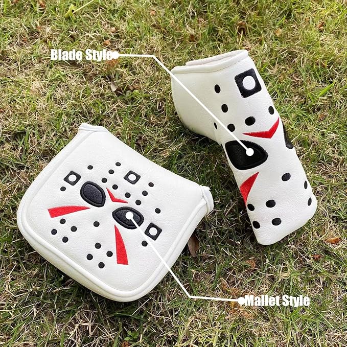 Golf Putter Cover White Mallet Putter Headcover Magnetic Hockey Golf Club Cover Headcover for All Brand 5.51" Width, 5.11" Width