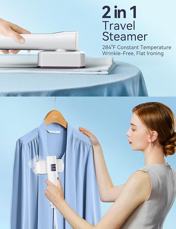 Steamer for Clothes, Sundu Portable 2-in-1 Steamer & Iron, 15s Fast Heat-up, 100ml Water Tank, Ironing Gloves, 20 Min Continuous Steam, Wrinkle Remover for Garment, Travel & Home Use (Purple White)