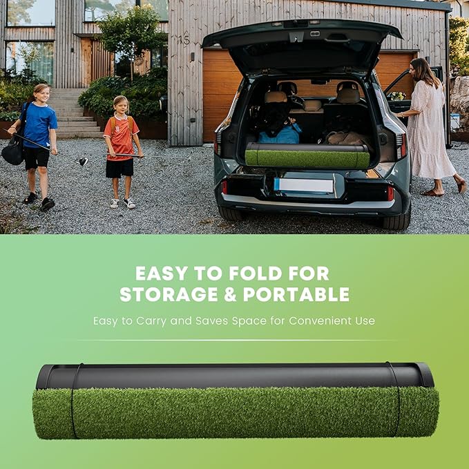 Integrated 5x4ft 6x4ft & 6x5ft 26mm-31mm Golf Mat with Ball Tray, Thickening Golf Mats Practice Outdoor & Indoor Artificial Turf Matt with 3 Tees