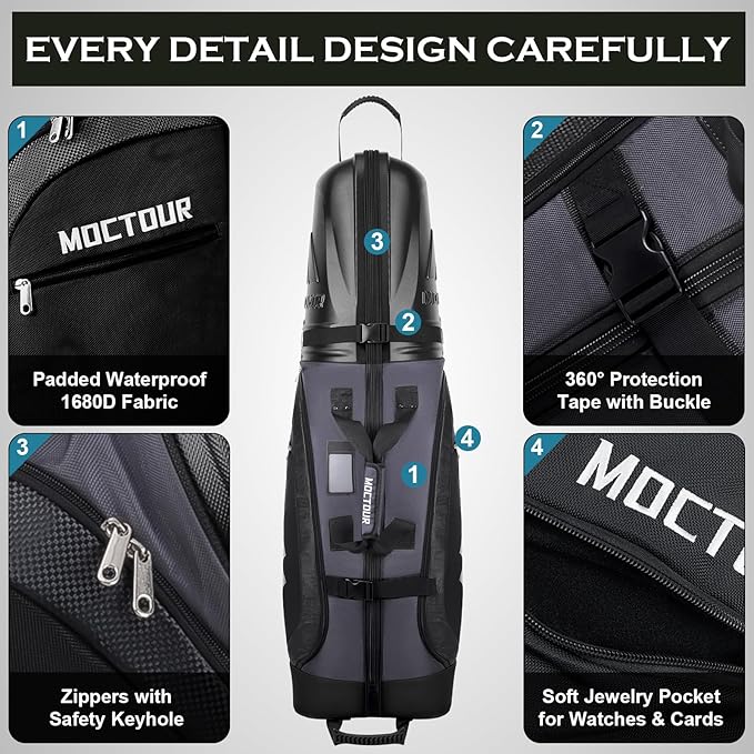 Golf Travel Bags for Airlines with Wheels & ABS Hard Case Top, Protect Your Clubs, Waterproof 1680D Oxford Fabric and Oversize Tank Wheels, Lightweight and Easy to Maneuver