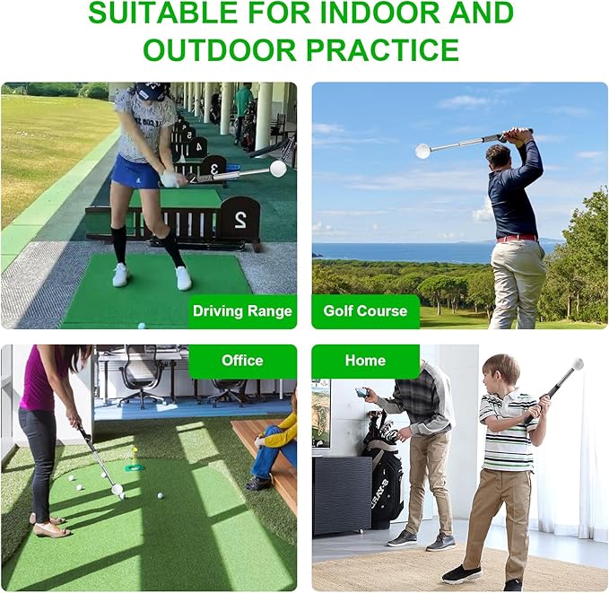 Retractable Golf Swing Trainer - Golf Swing Training Aid, Non-Slip Golf Grip Trainer, Strength & Tempo Training, Golf Alignment Sticks & Arm Band, Indoor Outdoor Golf Swing Practice