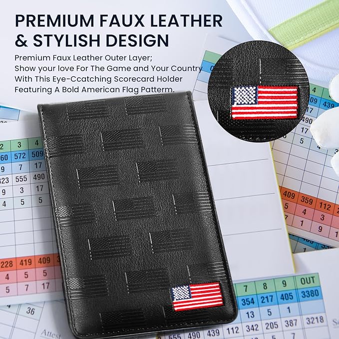 FINGER TEN Golf Scorecard Holder with 2 Free Pencils Value Pack, Premium Leather Yardage Books Cover Weatherproof, Lightweight Portable Score Tracking Accessories for Men Women