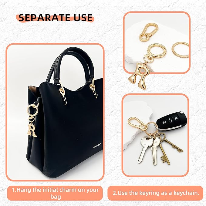 Gold Bubble Heart, Cherry, Bow & More Designs Letter Initial Keychain Bag Charms – Cute Purse Charms for Handbags