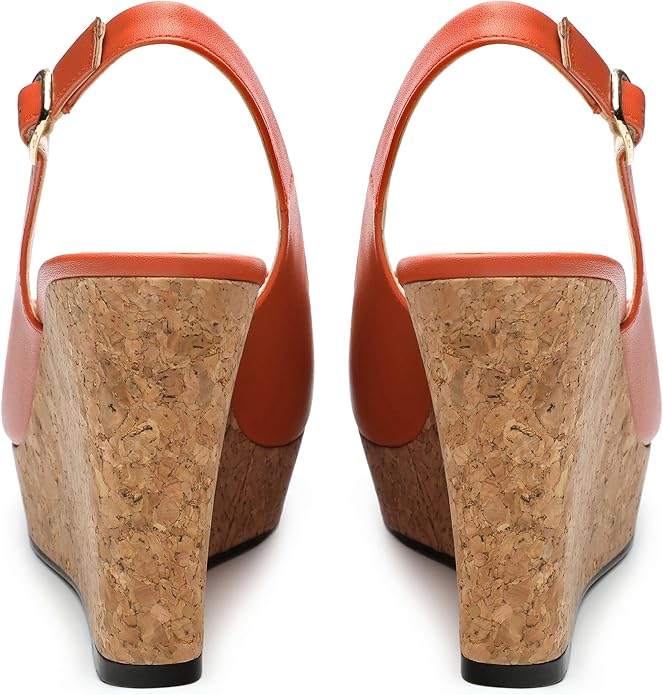 Womens Peep Toe Wedge Heels Matte Fashion Cork Slingback Pumps Platform Wedge Sandals 3.94 Inches