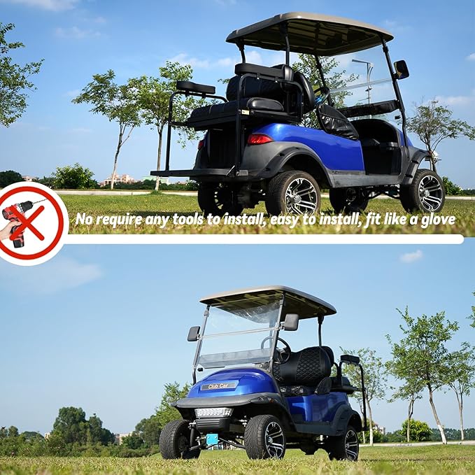 Golf Cart Front and Rear Seat Covers Waterproof and Sun Resistant Marine Grade Vinyl Leather Seat Cover Accessories for Club Car Precedent 2004+, Black(4PCS)