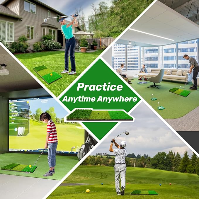 3-in-1 Golf Chipping Mat – Tri-Turf Golf Practice Mat for Indoor & Outdoor Use, Durable Grass Hitting Pad for Driving, Chipping & Putting Training, Portable Backyard Golf Trainer