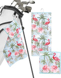Microfiber Golf Towels for Golf Bags & Carts - Premium Weave Waffle & Ball Towels with Carabiner Clip, Essential Accessories for Men, Women, and Kids, Golfer Gifts, Set of 2 (Flamingo Paradise)