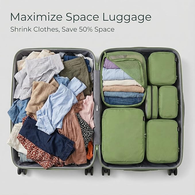 6 Set Compression Packing Cubes for Travel, Large Medium Small Luggage Organizers, Storage Bags for Clothes and Essentials (6 Pack, Forest Green)