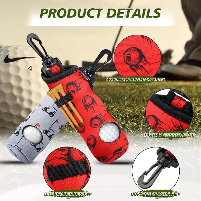 Jerify 12 Pieces Golf Ball Holder Soft Carry Bag with Tee Holder Keychain Belt Clip Hook Portable Golf Accessories for Women Ladies Golfer Pouch Gifts, 12 Styles