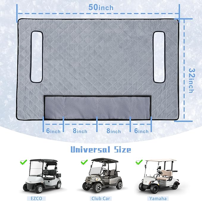 YOKYHOM Golf Cart Seat Covers with 4 Front Pockets, Thick and Non-Slip Golf Cart Seat Towel Blanket, Fits for EZGO, Yamaha, Club Car and More 2 Seats Golf Carts, Gray