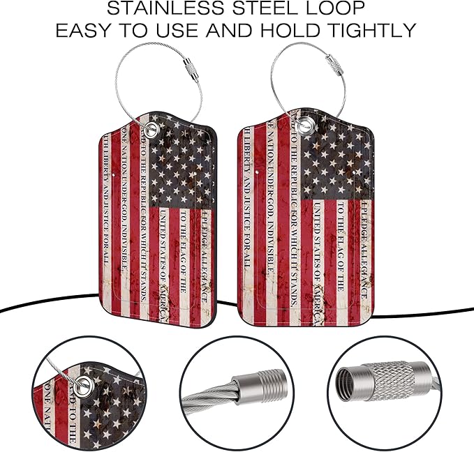 2 Pack Luggage Tags for Suitcase,Flag with The Pledge PU Leather Luggage Tags with Privacy Cover Name Address Labels and Steel Ring,Creative Travel Accessories for Men and Women