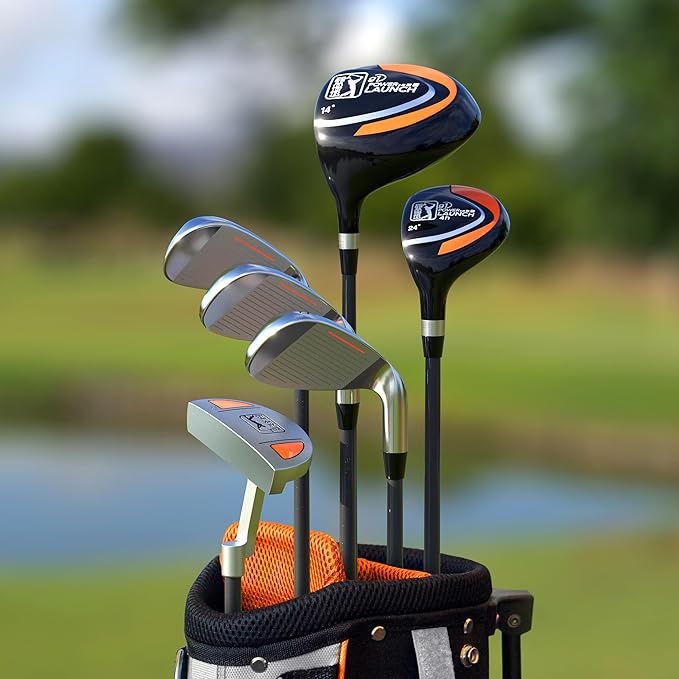 PGA Tour Youth Golf Club Set for Ages 8-12 (4’8”-5’2”) and 12+ (5’2”+), Right and Left-Handed Kids Golf Sets – Beginner Junior Golf Clubs with Lightweight Stand Bag, Mallet Putter, Hybrid, Driver