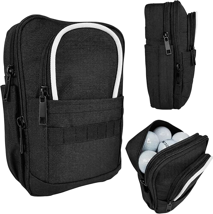 Golf Valuables Pouch & Golf Ball Carrier Bag with 3 Zipper Pockets, Holds 20–25 Balls for Tees & Accessories (Men & Women)