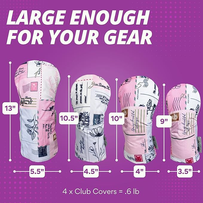 Taboo Fashions Designer Resort Golf Club Covers for Women - Numbered Golf Headcovers Set for Driver, Woods & Hybrid - Weather/Moisture Resistant Protection, Pack of 4