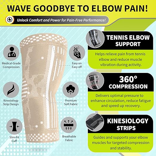BLITZU Elbow Compression Sleeve for Tendonitis 2 Pack, Tennis Elbow Brace Support for Men and Women Golfers Elbow Pain Relief, Arthritis, Bursitis, Arm Brace for Workout, Weightlifting Nude S