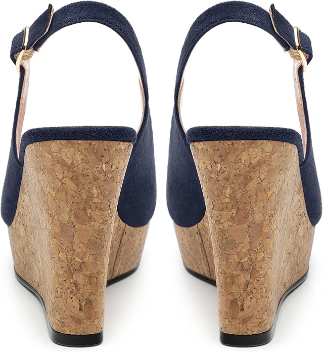 Womens Wedge Platform Sandals Peep Open Toe Slingback Buckle High Heel Dress Shoes Pumps Suede 3.94 Inch