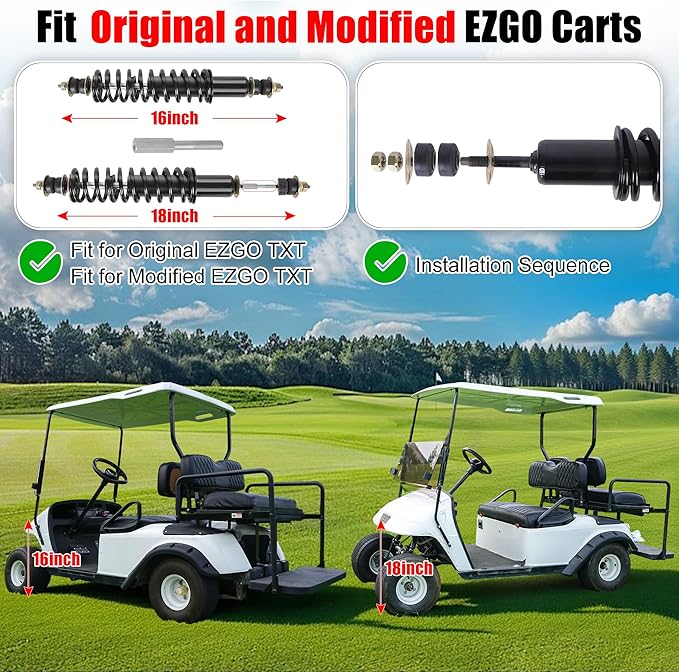 2 Packs Front and Rear Golf Cart Shock Absorbers Replacement for EZGO TXT/Medalist 1994-up Gas & Electric Models with Heavy Duty Coil Springs Replace OEM 70928-G01 76418-G01 70630-G01