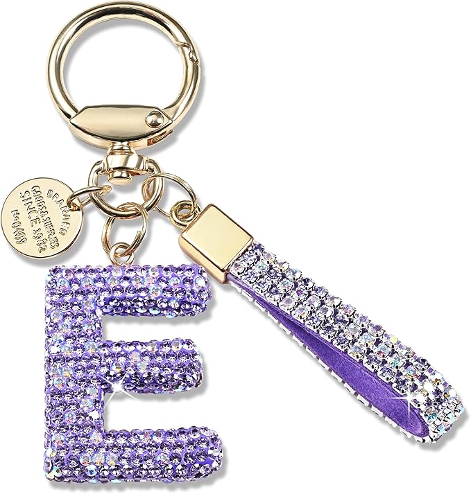 Pink Blue White Initial Letter Keychain Gift for Women Girls Bling Sparkly Cute Backpack Car Key Accessories Lanyard