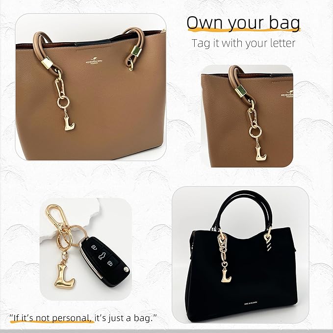 Gold Bubble Heart, Cherry, Bow & More Designs Letter Initial Keychain Bag Charms – Cute Purse Charms for Handbags