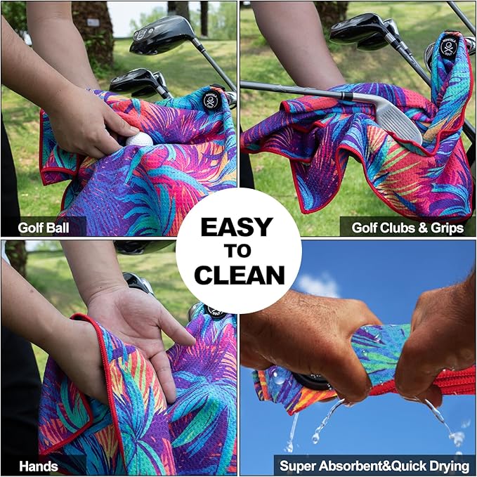 montela golf Towel Magnetic Golf Towel for Golf Bags with Clip for Men & Women，Microfiber Fabric Waffle Pattern Golf Towels for Strong Hold to Golf Carts or Clubs (Colorful)