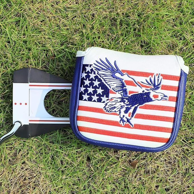 Golf Putter Cover USA Mallet Putter Headcover with Magnetic Closure Leather Golf Club Covers for Most Brand