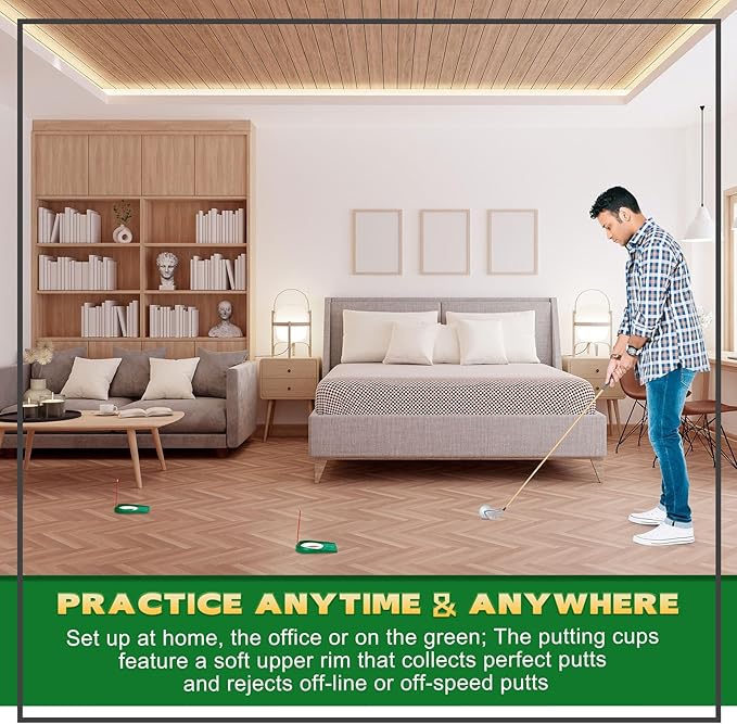 Sotiff Golf Putting Practice Cup Hole Training Aids Golf Accessories Training Putters with Plastic Flag for Adult Office Garage Yard Indoor Outdoor Practice
