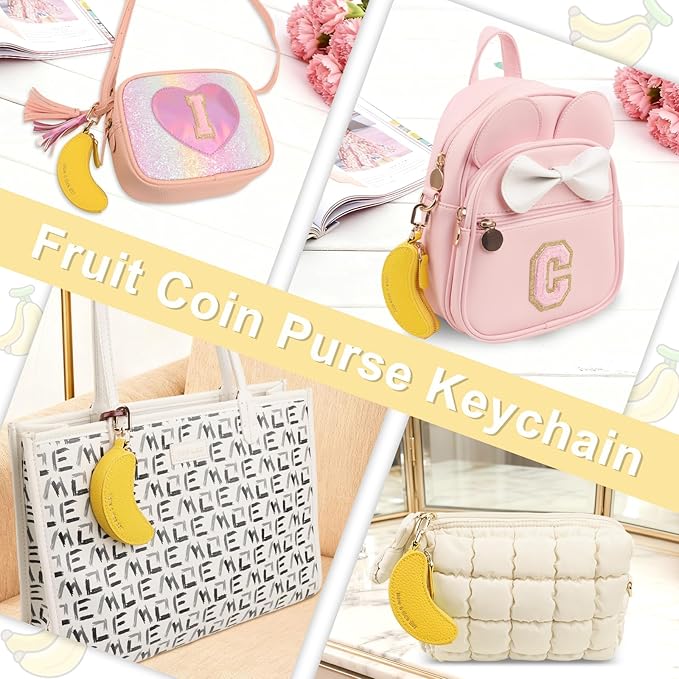 XSUIOY Orange Fruit Coin Purse Keychain Bag Charm, Mini Leather Coin Purse & Pouch Airtag Holder Keychain, Kawaii Bag Charms for Handbag, Tote, Keys, Airtag, Gifts for Girls & Women