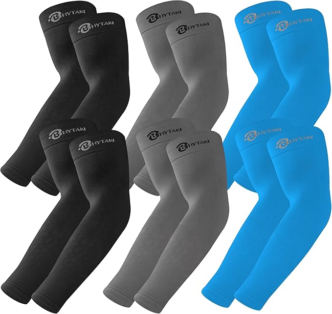 BHYTAKI UV Sun Protection Arm Sleeves, UPF 50 Sports Cooling Arm Compression Sleeves for Men Women Teenager