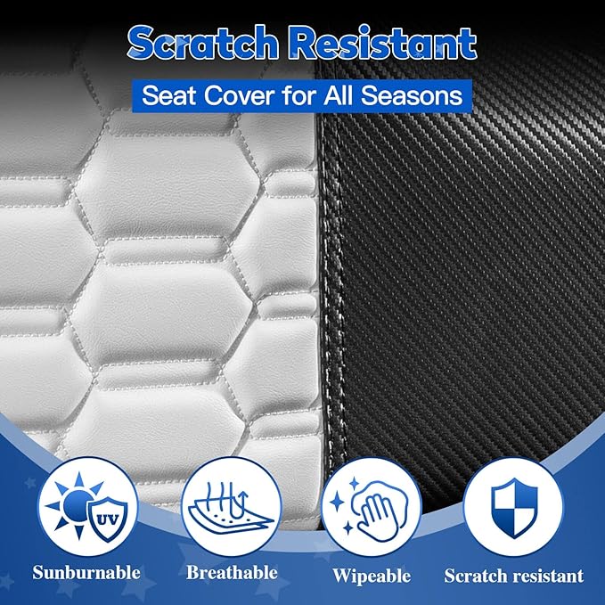 NOKINS Golf Cart Seat Covers, Fit for EZGO TXT 1994-2013/EZGO RXV OEM Standard Front Seat Cushion, EZGO Accessories Vinyl Seat Covers, No Nails Required (Carbon Fiber White&Black)