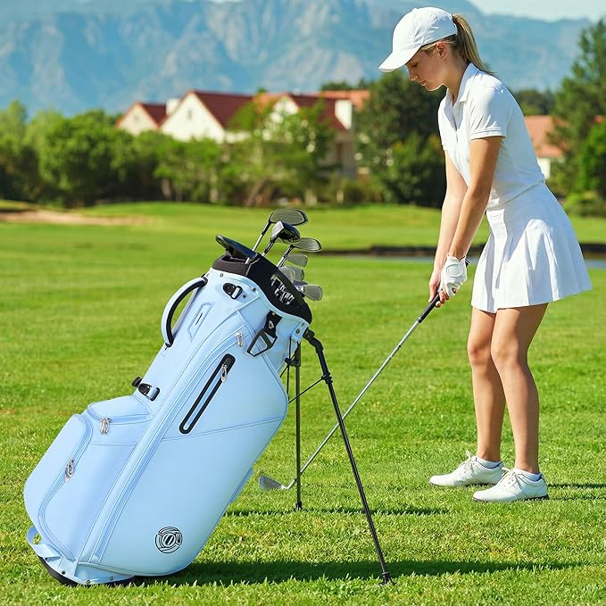 Golf Stand Bag 14 Way, Lightweight Golf Bags for Men Women with Stand, Padded Ergonomic Double Strap, Full Length Dividers, Multiple Pockets, Rain Hood
