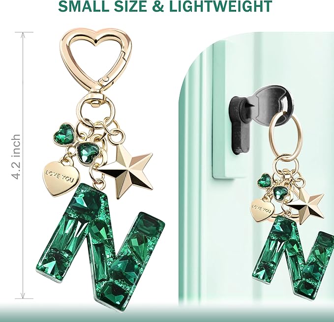 Cute Bling Keychain initial Letter Butterfly Star Pink Purple Gift for Women Girls Bag Cup Charms Accessories