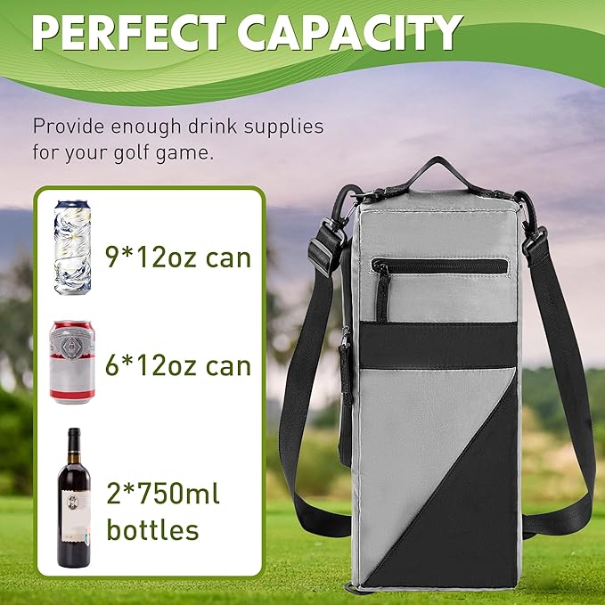 Golf Cooler Bag Beer Sleeve - Golf Accessories for Men with 2 Ice Packs Cooler Sleeve Leakproof Sling for 6 Cans Insulated Beverages Storage Case Fits in Most Golf Bags Styles