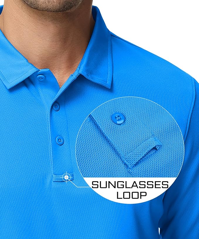 MAGCOMSEN Men's Polo Shirts 3 Button Quick Dry Performance Long Sleeve Tactical Shirts Pique Jersey Golf Shirt