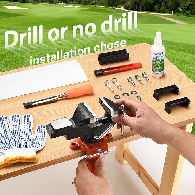 2-in-1 Golf Grip Kit for Regripping Golf Clubs, Portable Golf Club Regripping Kit with Golf Grip Solvent, Quick Adjustment Table Vise Rubber Clamp for Golf Grip Removal Tool