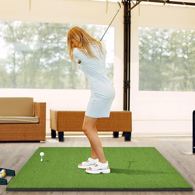5x4ft Golf Hitting Mat, Thickened 21mm/31mm/36mm Artificial Turf Golf Practice Mats for Indoor Outdoor Backyard Driving Swing Training with 9 PU Balls, 3 Rubber Tees, 7 Tees
