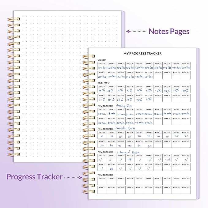 Fitness Journal Workout Planner for Women & Men, A5 (6.4" x 8.3") Workout Journal Log Book Planner Gift for Track Gym Essentials, Home Workouts, Track Progress, Achieve Wellness Goals, Purple