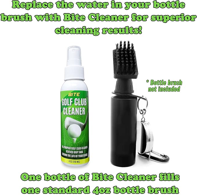 Bite Golf Club Grip Cleaner Spray | Keeps Clubs, Irons, and Drivers Clean | Use With Cloth, Brush, or Bottle Brush Refill | Restore Grip Tack