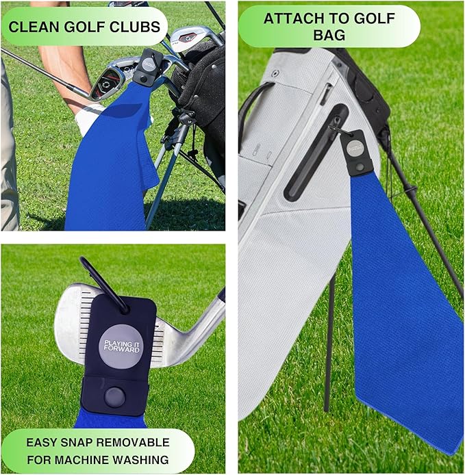 Magnetic Golf Towels for Golf Bags with Clip & Ultra Strong Magnet - Waffle Weave Microfiber Towel for Secure Hold on Bags & Carts - Ideal Club Cleaner & Accessories - Bright Blue