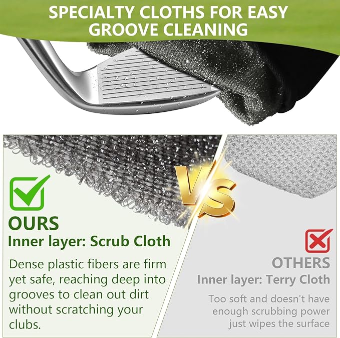 Golf Club and Golf Ball Cleaning Bag，Portable Waterproof Club Cleaner with Detachable Clip, Quick Dirt & Grass Removal, Compact Design for Golfers