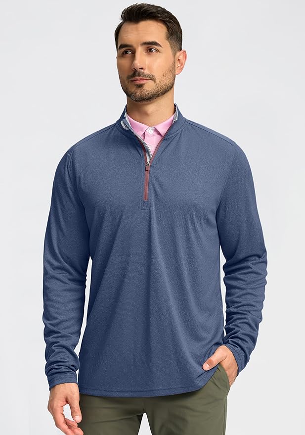 Obla Golf Quarter Zip Pullover for Men Mock Neck Sweatshirt Lightweight Sun Protection Men's Long Sleeve Golf Shirt