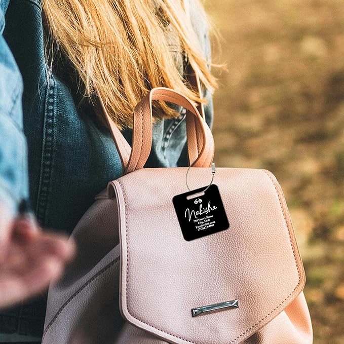 Personalized Luggage Tags for Suitcases,Custom Acrylic Tags with Hole & Steel Loop for Travel,Backpacks,Golf,Bagwine Cup,Waterproof (Black)
