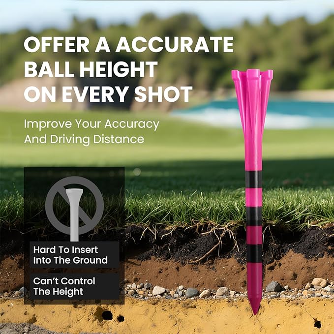 FINGER TEN Unbreakable Golf Tees Plastic 80 3 1/4" or 2 3/4" Driver Tees with 20 1 1/2" Iron Tees Assorted Pack, Low Resistance & Consistent Height Long Short Tees with Bright Colors