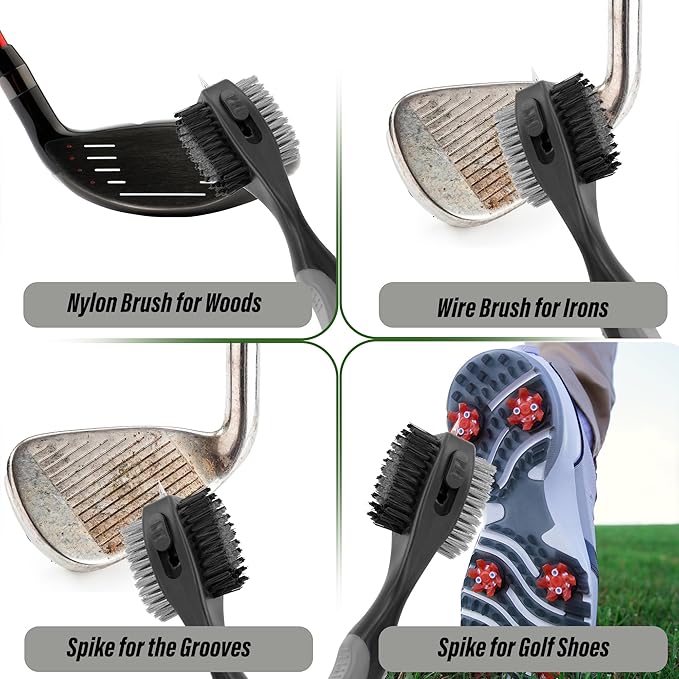 Magnetic Oversized Golf Club Cleaning Brush - 2X Bigger Brush Head with Quick Release and Retractable Groove Cleaner