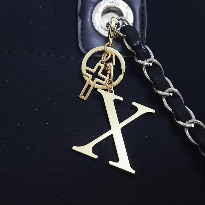 Gold Initial Keychain for Women A-Z Letter Cross Keychains Alphabet Key Chain bag Accessories Gift for Christian