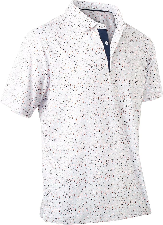 Mens Golf Shirts Quick Dry Moisture Wicking Casual Short Sleeve Performance Athletic Print Collared Stylish Men Polo Shirt