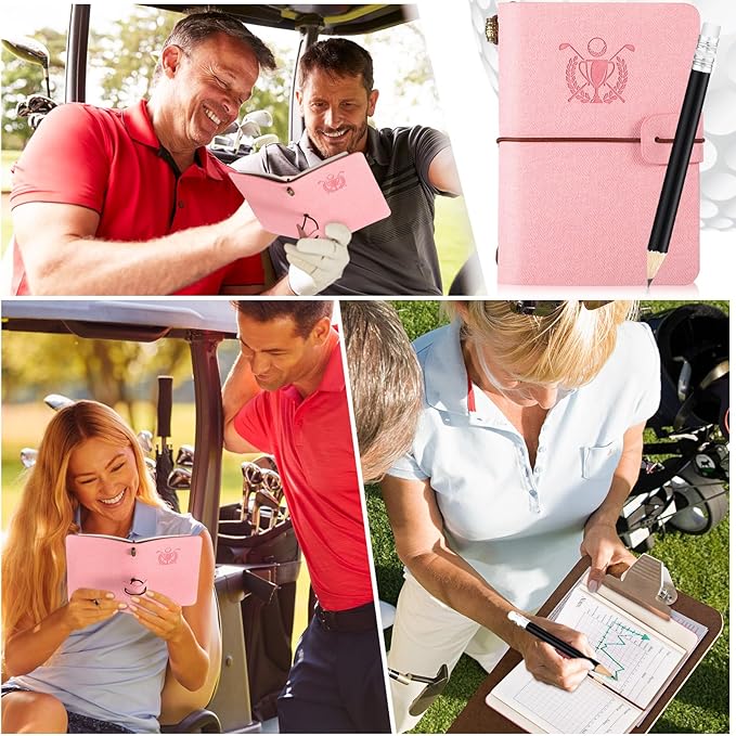 Yexiya Golf Scorecard Book with Pencil Leather Golf Journal Scorecard Holder Accessories Notebook Log Book Pocket Scorebook Gifts for Men Golfers, Sports and Outdoor Club Accessories
