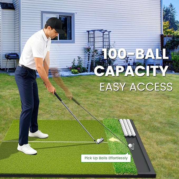 Dual Turf Golf Hitting Mat with Ball Tray, 5x4 & 6x4 ft, 26mm/31mm Thick, Alignment Aid, Golf Practice Mat Indoor & Outdoor, Driving & Chipping Pad Simulator Mat