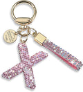 Pink Blue White Initial Letter Keychain Gift for Women Girls Bling Sparkly Cute Backpack Car Key Accessories Lanyard