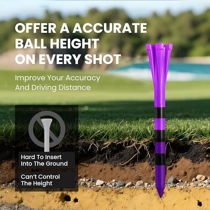 FINGER TEN Unbreakable Golf Tees Plastic 80 3 1/4" or 2 3/4" Driver Tees with 20 1 1/2" Iron Tees Assorted Pack, Low Resistance & Consistent Height Long Short Tees with Bright Colors