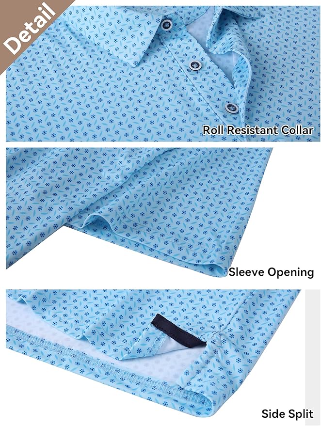 Esabel.C Golf Shirts for Men Dry Fit Performance Short Sleeve Print Moisture Wicking Collared Shirt